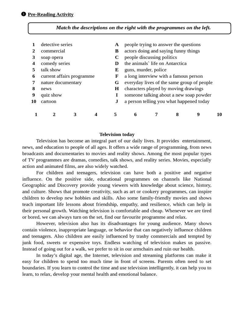Television Text And Tasks Pdf Television Entertainment