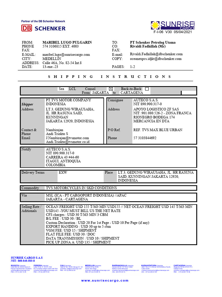 Shipping Instructions for TVS Motorcycles | PDF | Transport | Supply ...