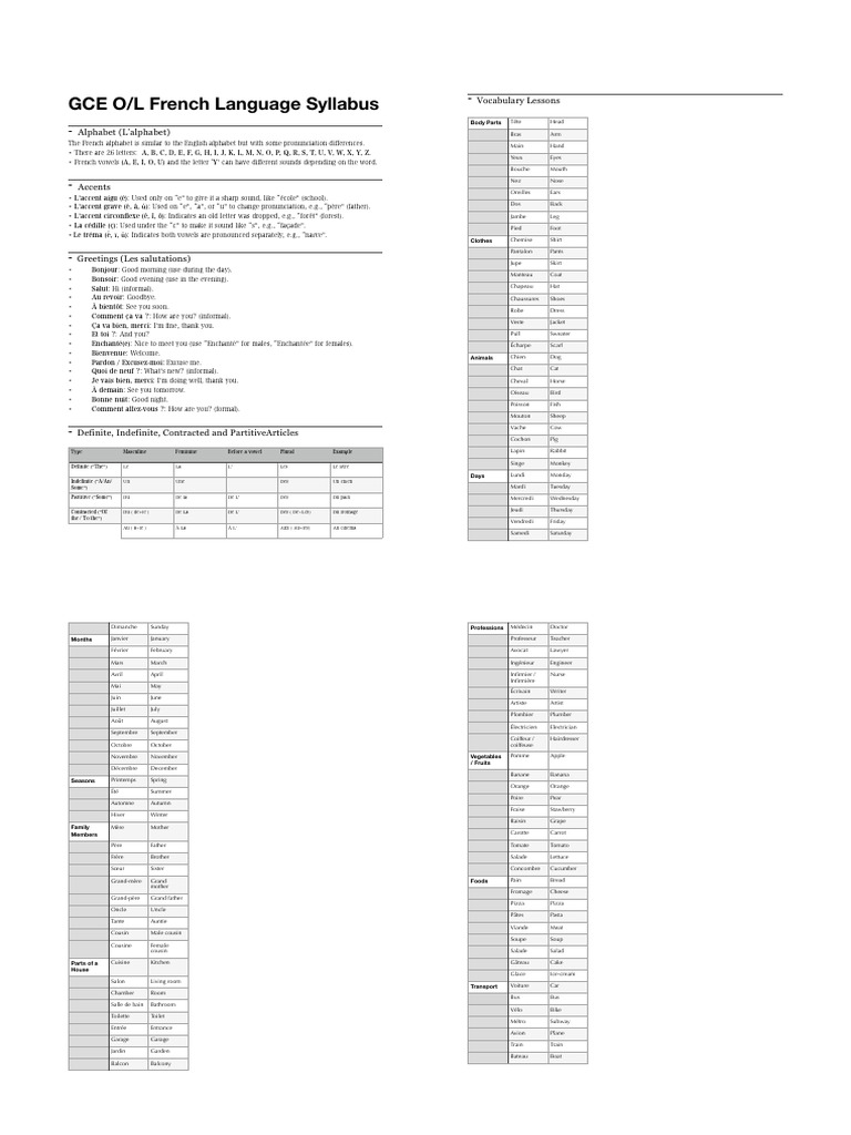 Syllabus de français GCE O/L | PDF | Grammaire | Linguistique