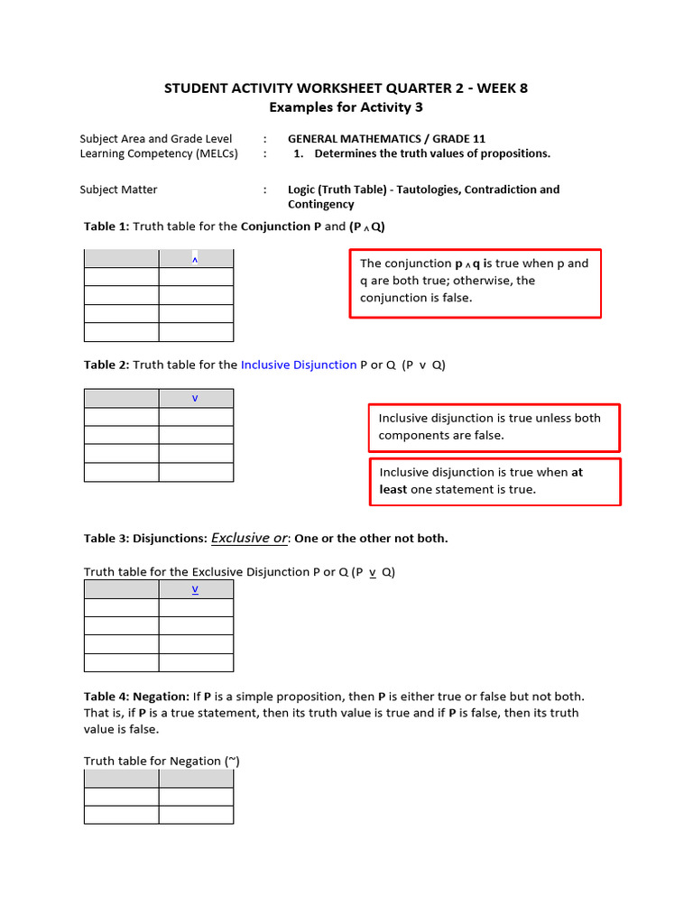 Q2 - W8 - Activity 3-Logic | PDF | Contradiction | Mathematical Logic