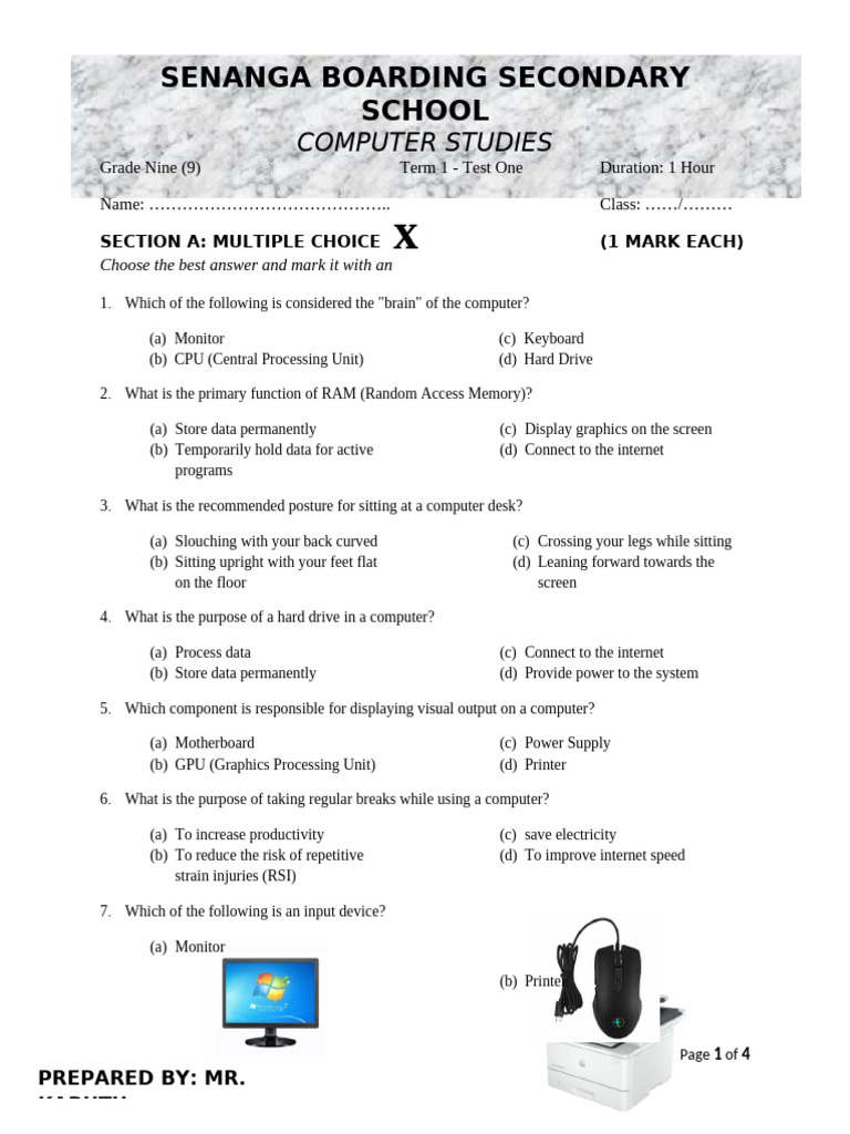 Grade 9 Computer Studies Test 1 | PDF | Input/Output | Graphics ...