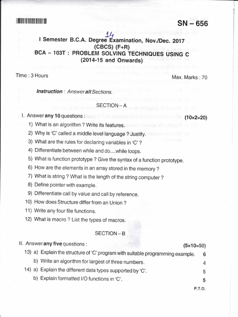 14 Problem Solving Techniques Using C F+R CBCS 2014 15 and Onwards ...