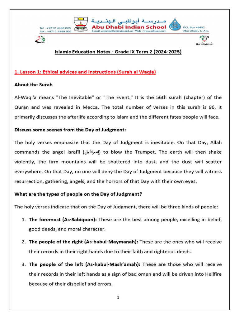Islamic Education Notes for Grade IX | PDF | Islamic Jurisprudence ...