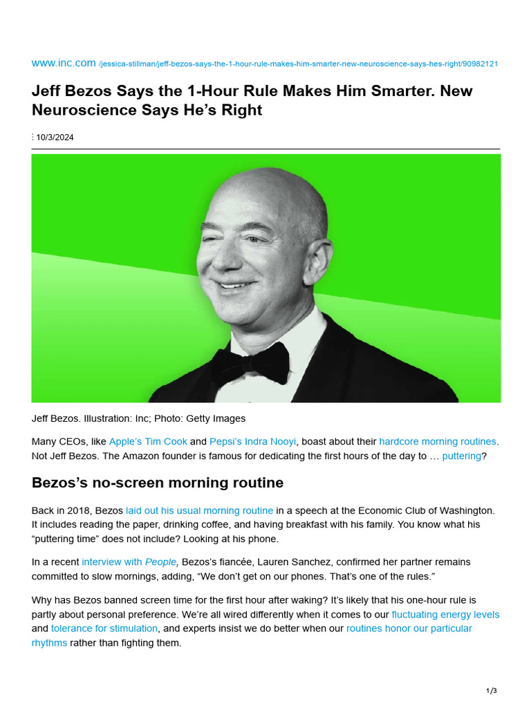 Jeff Bezos' One-Hour Morning Rule | PDF | Neuroscience | Psychology