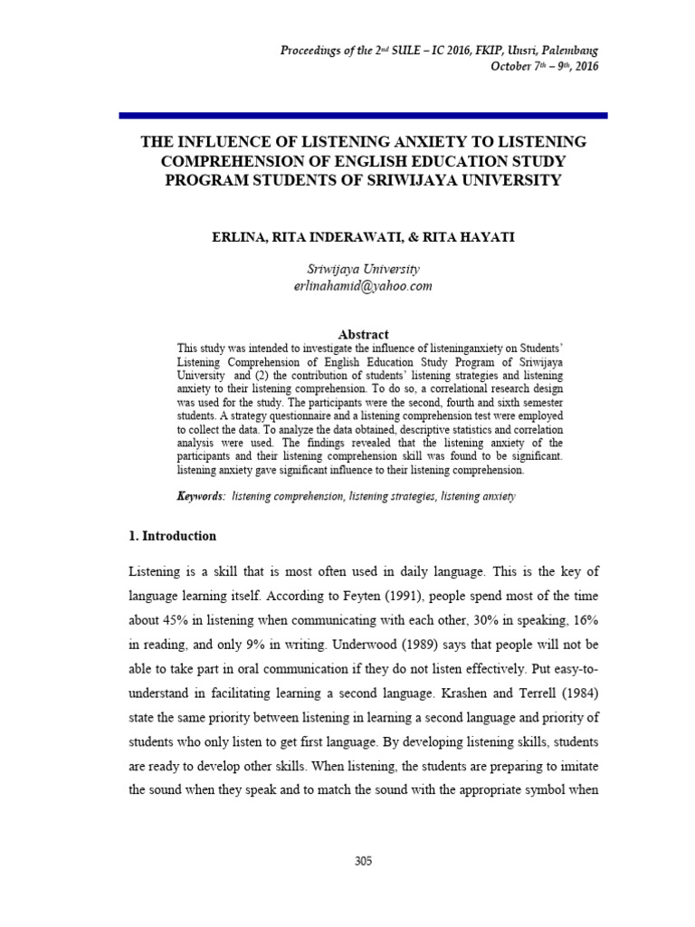 Listening Anxiety's Impact on Comprehension | PDF | English As A Second ...
