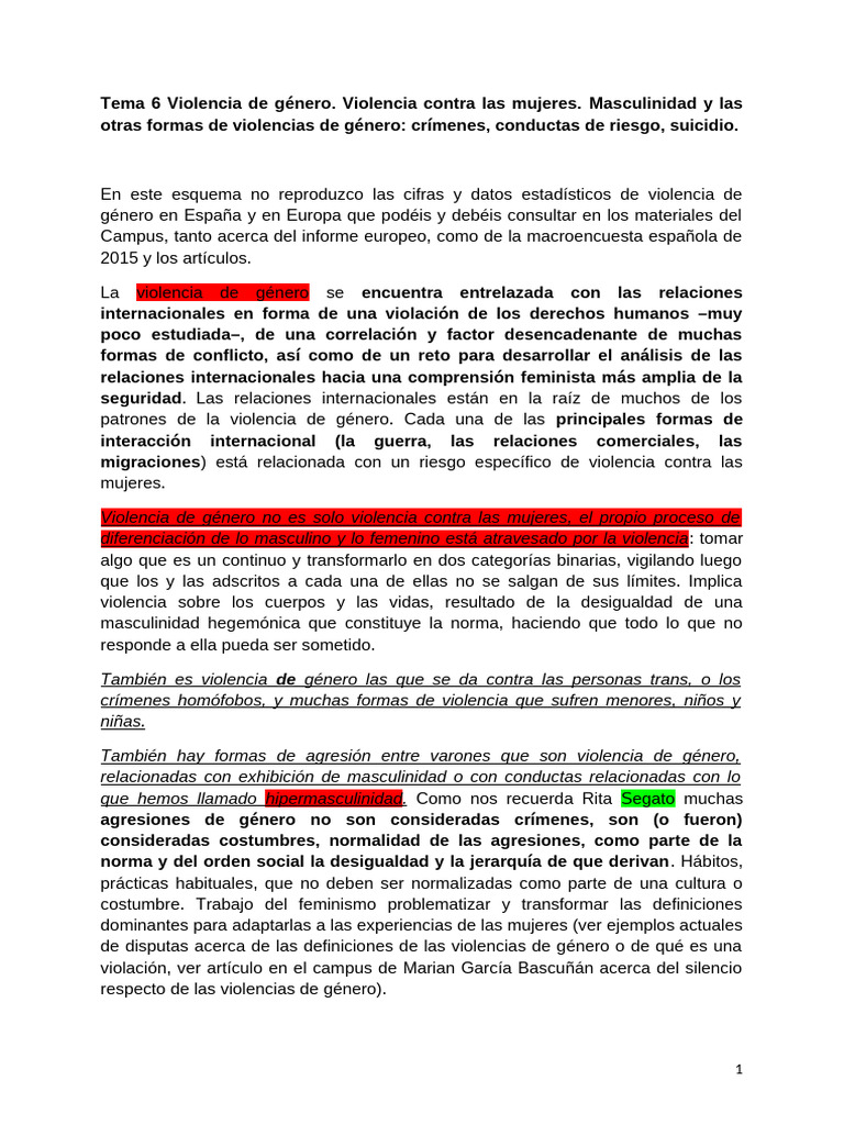Tema 6 Violencia de Género RRII | PDF | Violación | Violencia