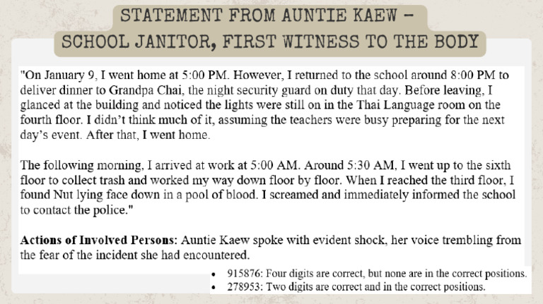 Auntie Kaew's Statement on Body Discovery | PDF