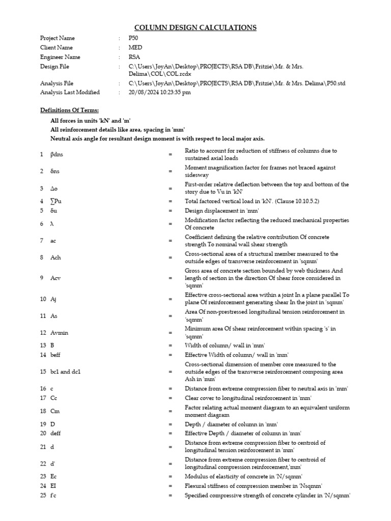 Column Design Calculations for Project P50 | PDF | Beam (Structure ...