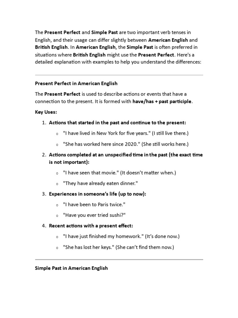 The Present Perfect and Simple Past | PDF | Perfect (Grammar) | Linguistics
