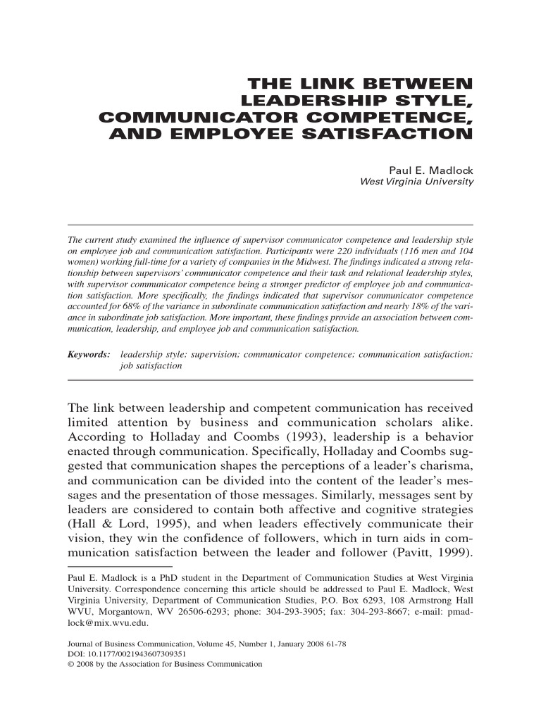 Leadership Style and Employee Satisfaction | PDF | Job Satisfaction ...