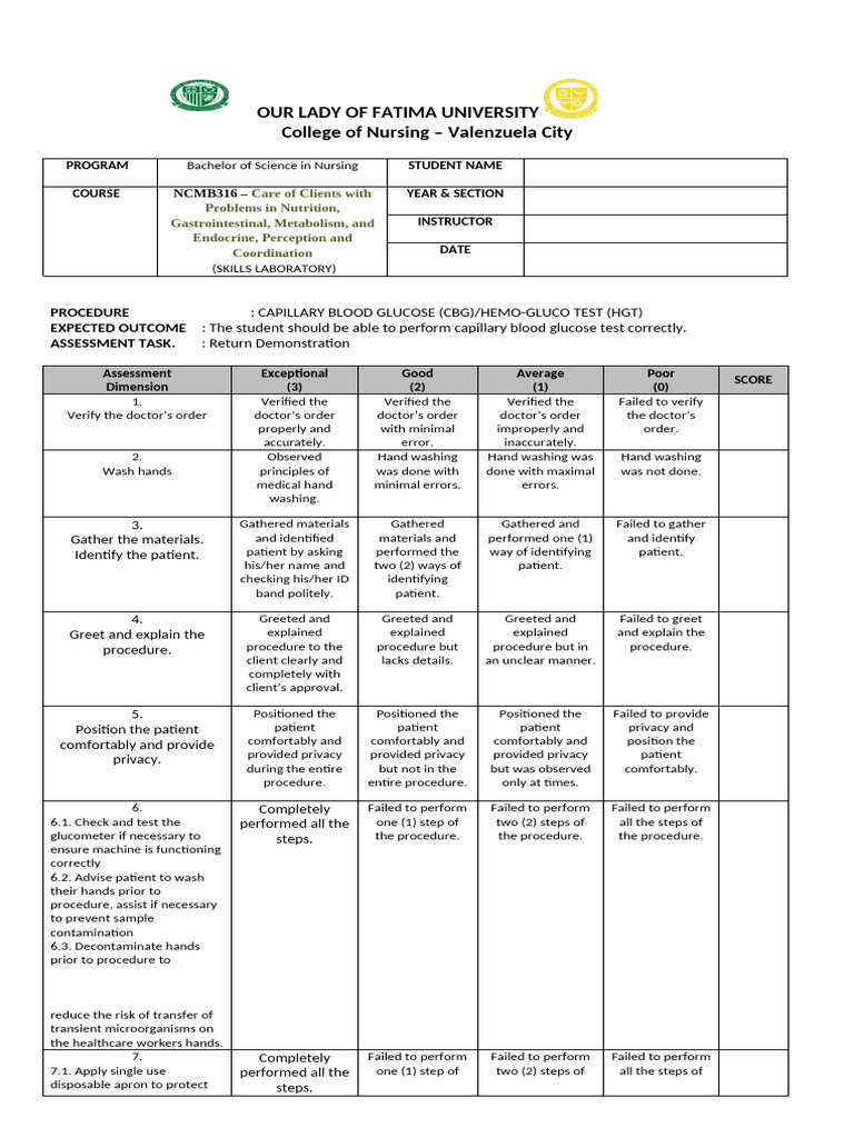 Capillary Blood Glucose Testing Guide | PDF | Personal Protective ...