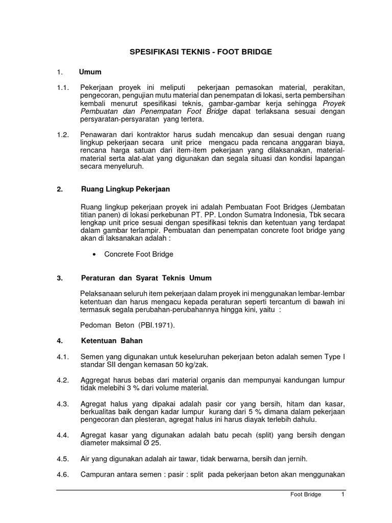 Spesifikasi Teknis - Foot Bridge | PDF
