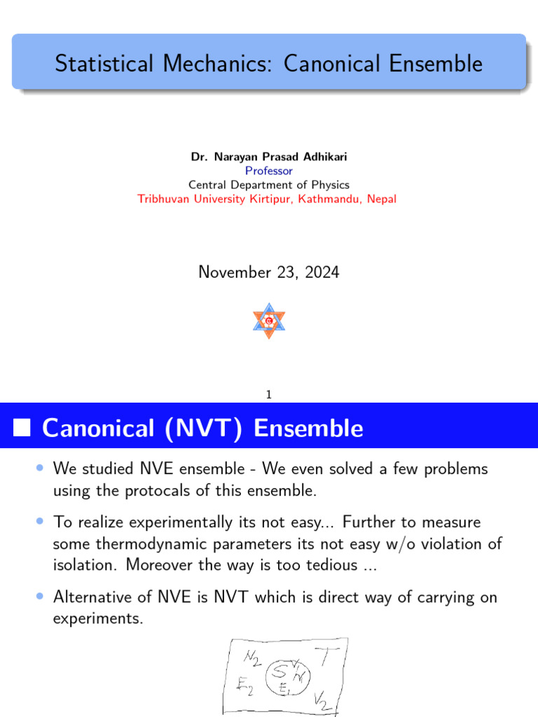 Canonical Ensemble in Statistical Mechanics | PDF | Applied Probability ...