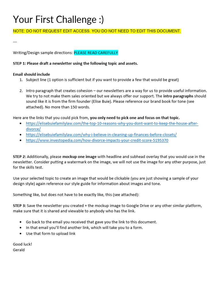 Your First Challenge - Marketing Assistant | PDF