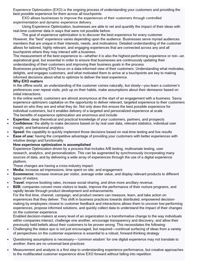 Experience Optimization | PDF | Public Speaking | Strategic Management