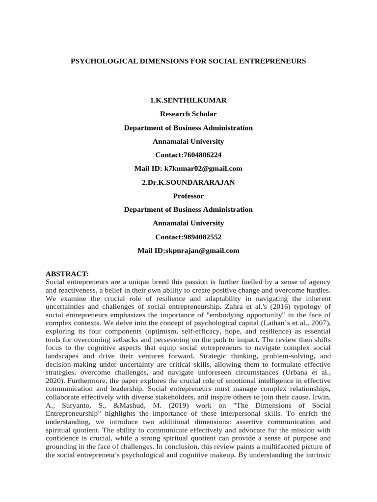 Psychological Insights for Social Entrepreneurs | PDF ...