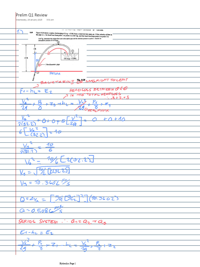 Hydraulics Fundamentals of Fluid Flow Reviewer | PDF