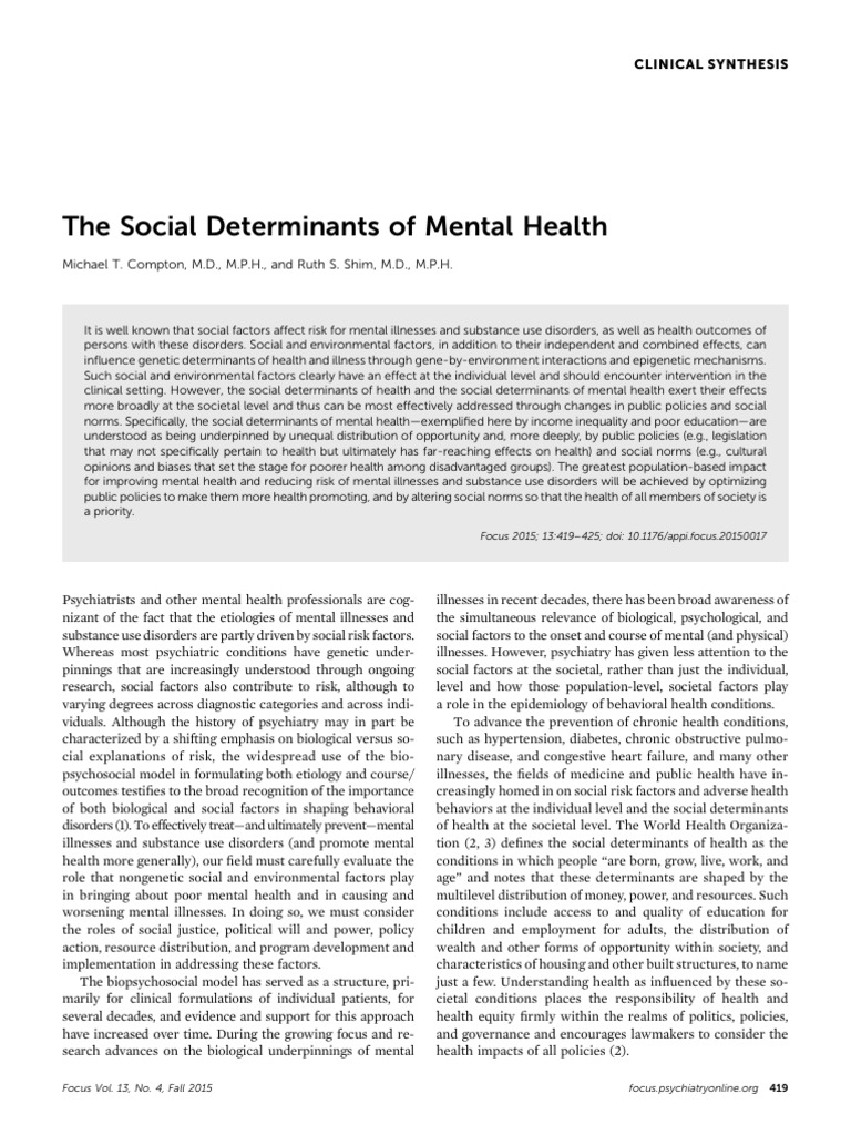 Social Determinants Impacting Mental Health | PDF | Mental Health ...