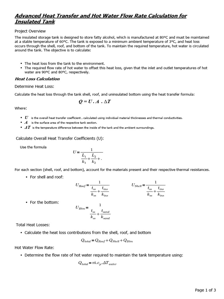 Heat Loss and Flow Rate for Insulated Tank | PDF | Heat Transfer ...