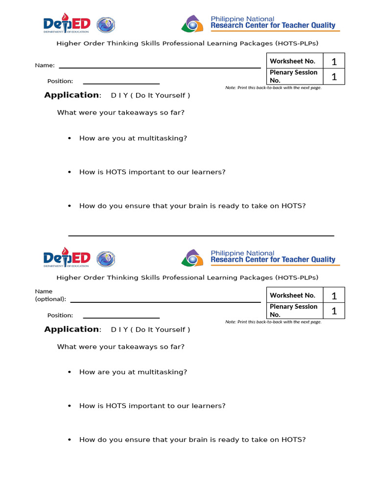 Higher Order Thinking Skills Training | PDF