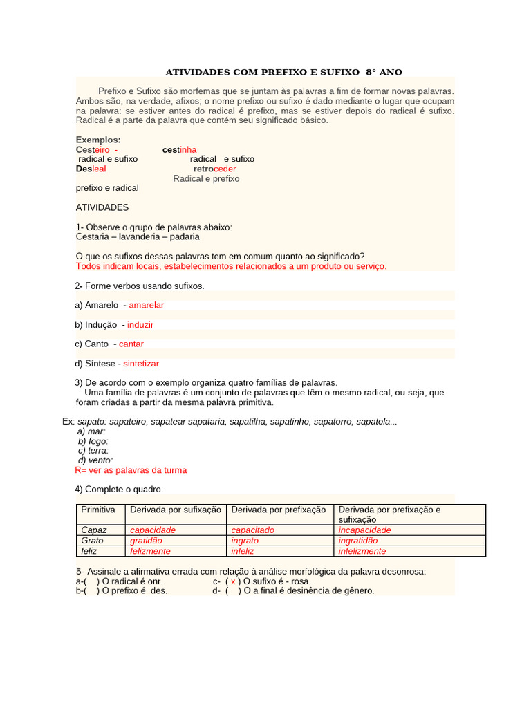 Atividades Com Prefixo e Sufixo 8 | PDF | Palavra | Preconceitos