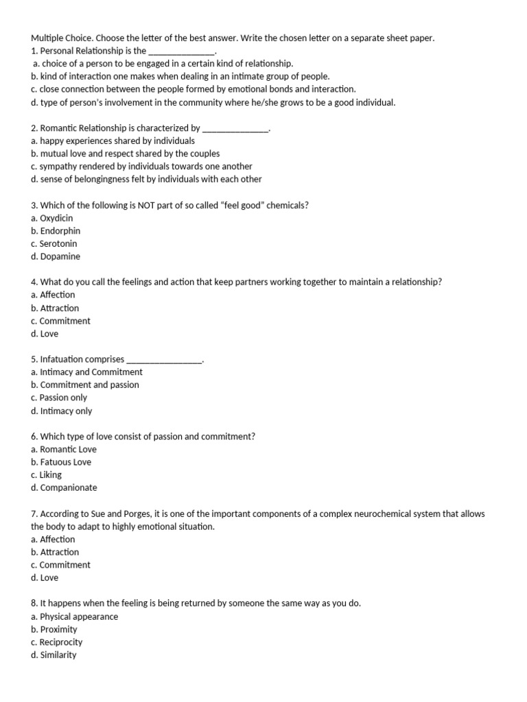 q2 1st Summatve Test | PDF | Intimate Relationships | Love