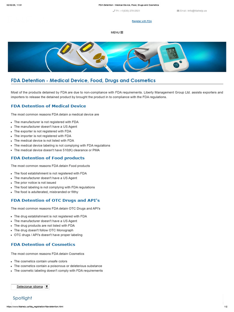 FDA Detention - Medical Device, Food, Drugs and Cosmetics | PDF | Food ...