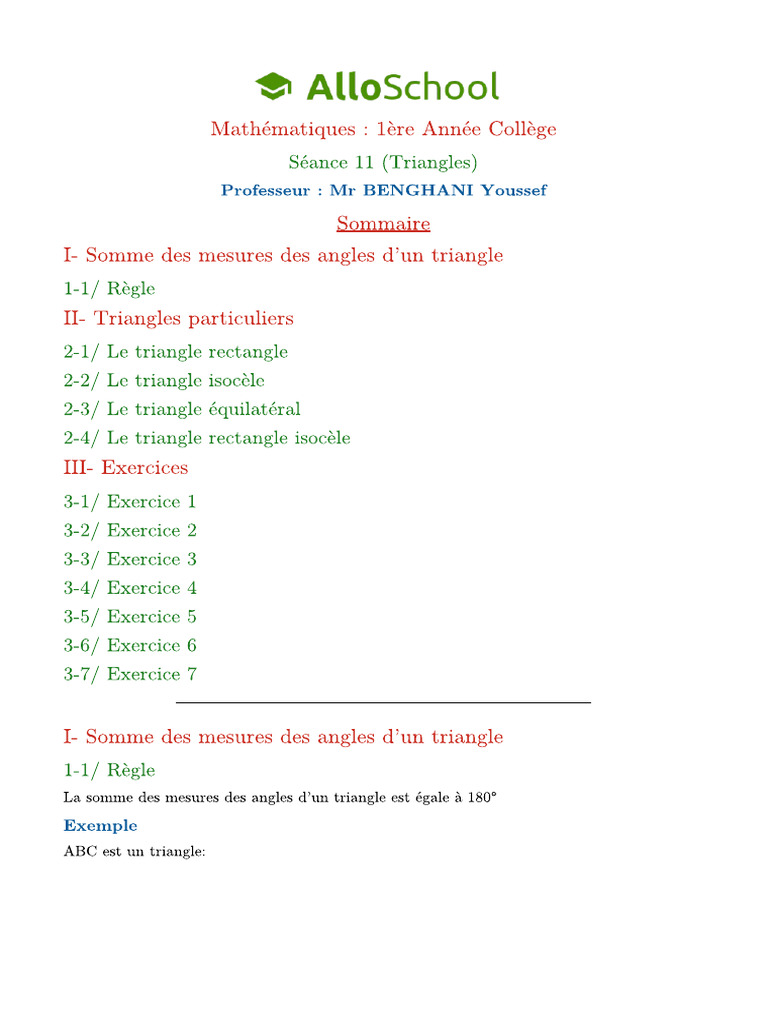 Seance 11 Triangles 1 | PDF