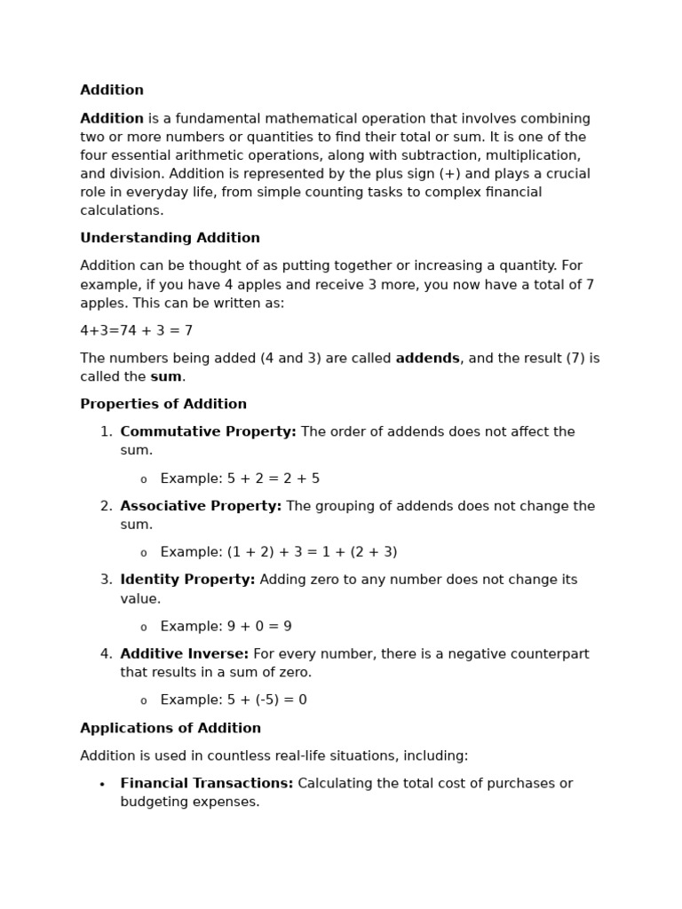 ADDITION | PDF | Mathematics | Arithmetic