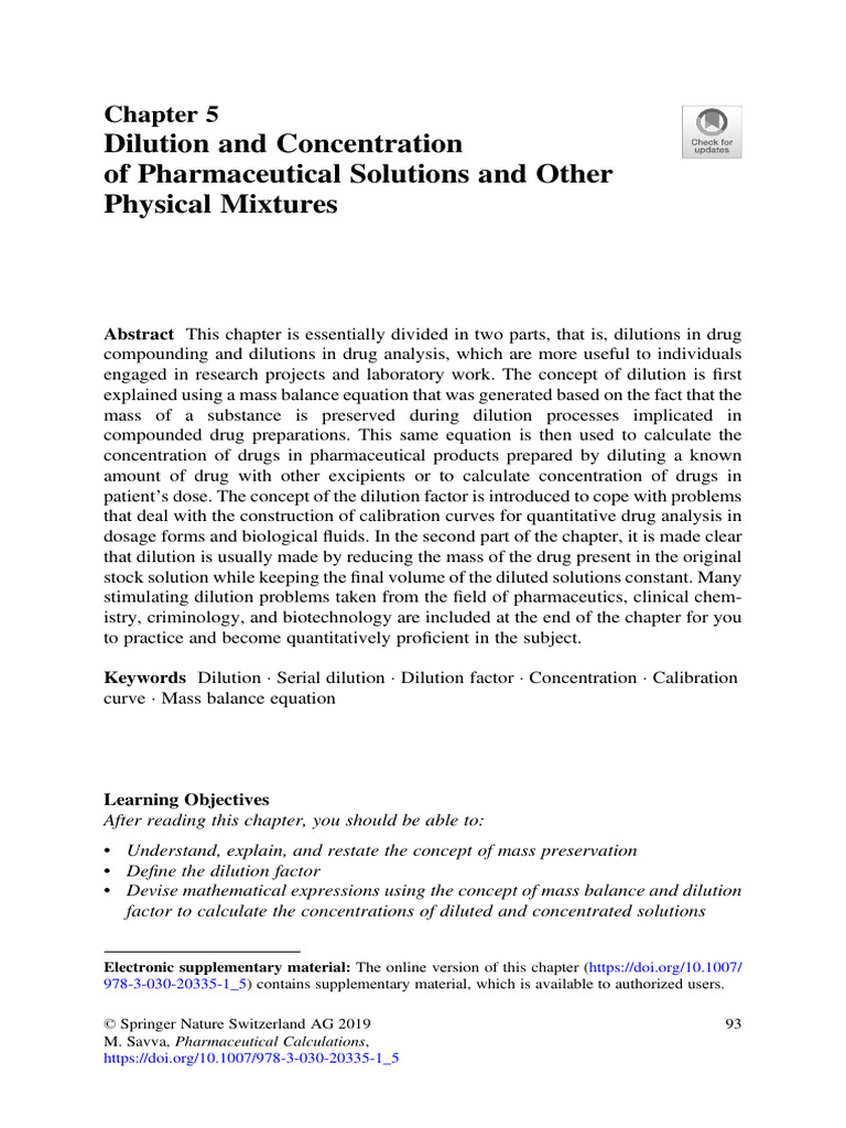 Dilution and Concentration in Pharmacy | PDF | Concentration | Dose ...