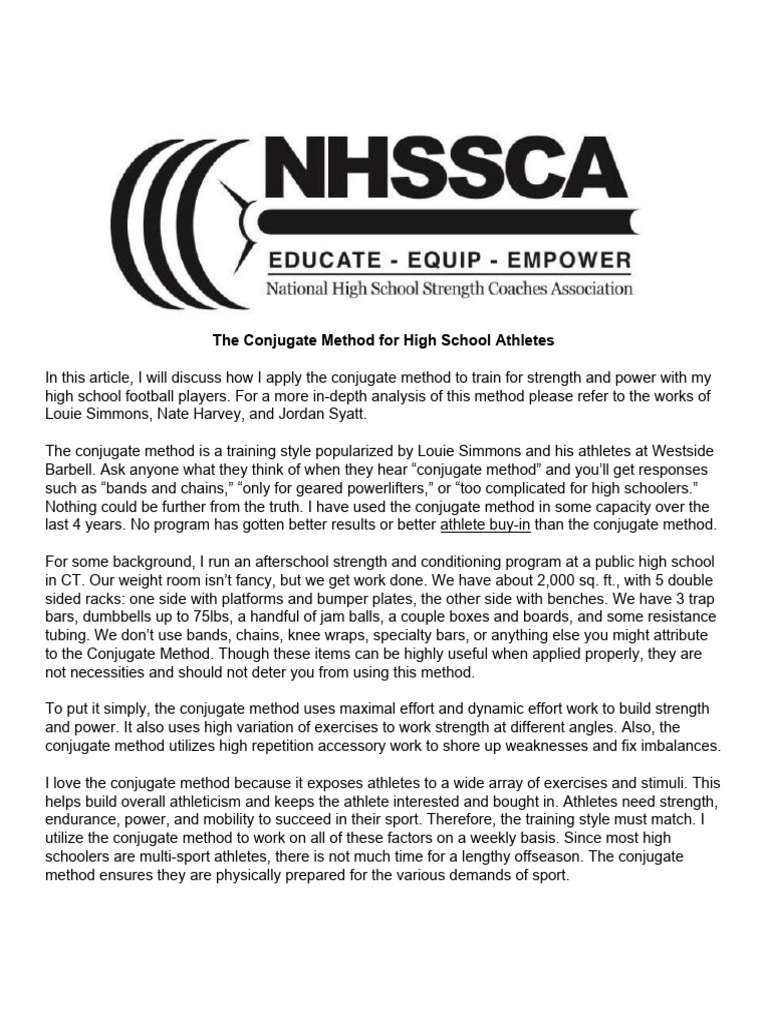 Conjugate Method for High School Athletes | PDF | Physical Exercise ...