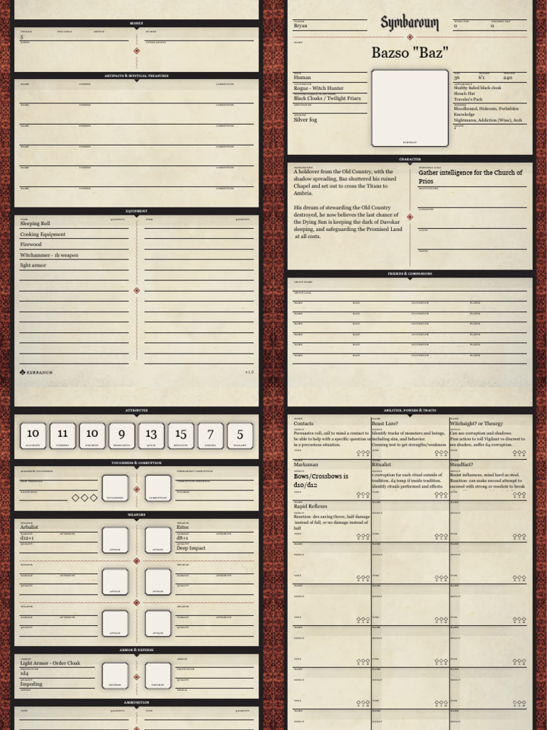 Symbaroum Charactersheet KERBANGO Form v1-0 | PDF
