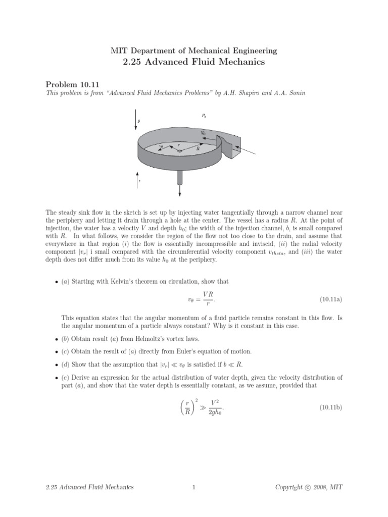 MIT2 25F13 Problem10.11 | PDF | Fluid Mechanics | Velocity