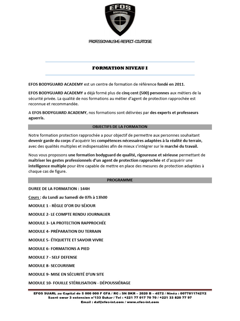 Formation Professionnelle Garde du Corps | PDF