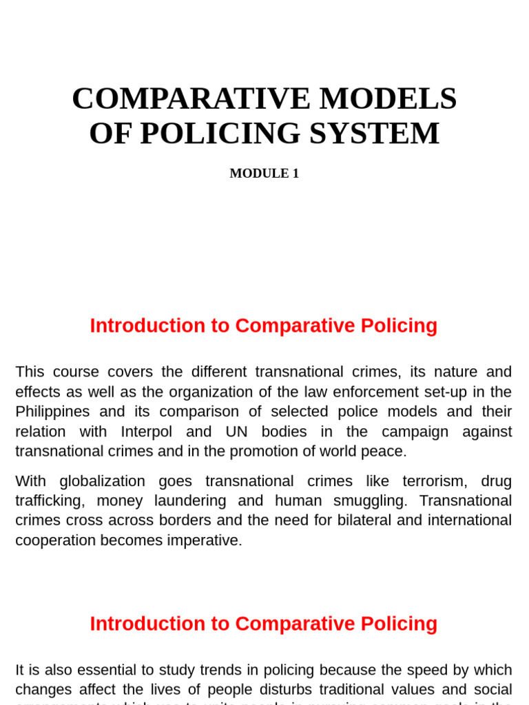 Comparative Policing Systems Overview | PDF | Police | Crimes