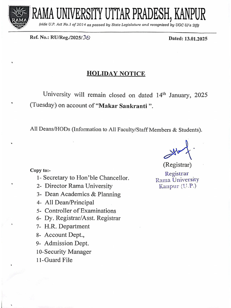 Holiday Notice - 14.01.2025 | PDF