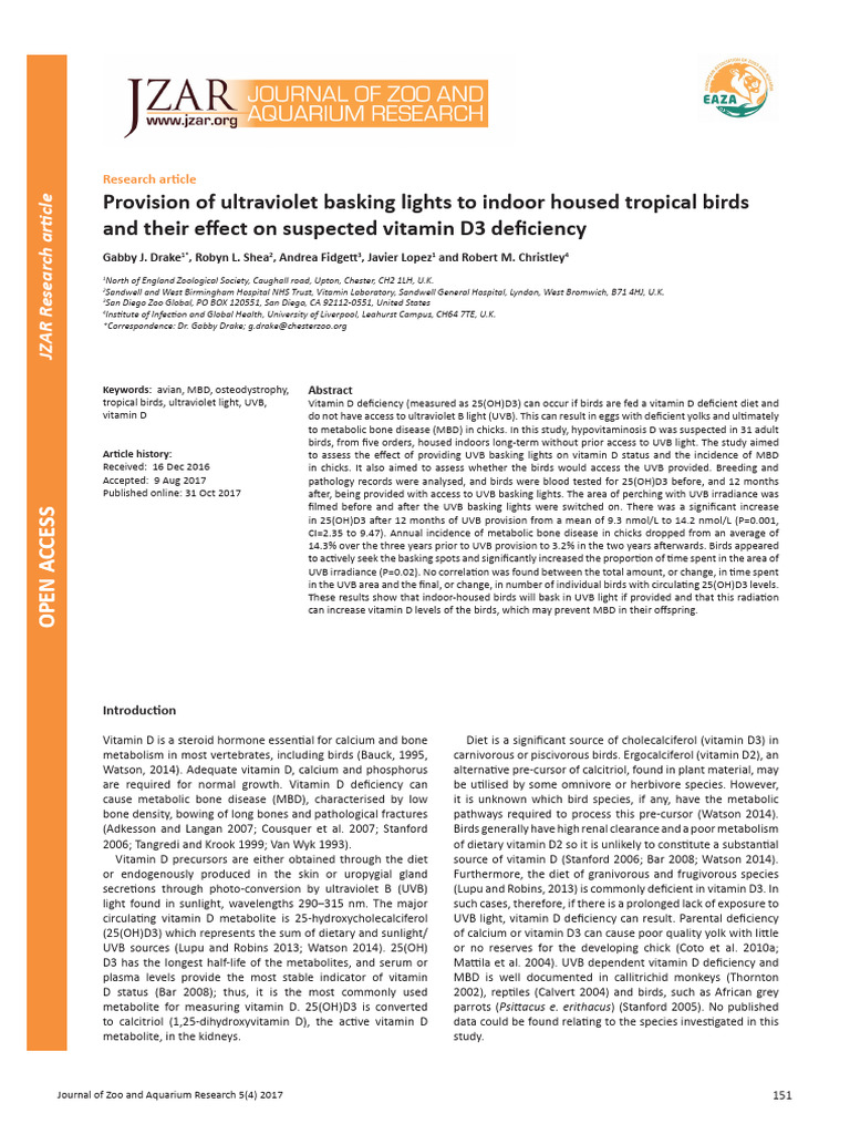 Image showcasing Provision of Ultraviolet Basking Lights To Indoor Housed Tropical Birds ...