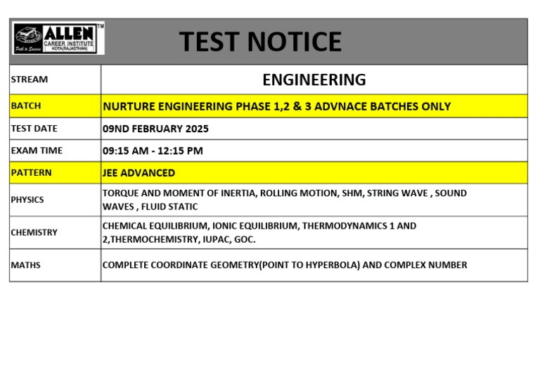 JEE Advanced Test: Physics, Chemistry, Maths | PDF