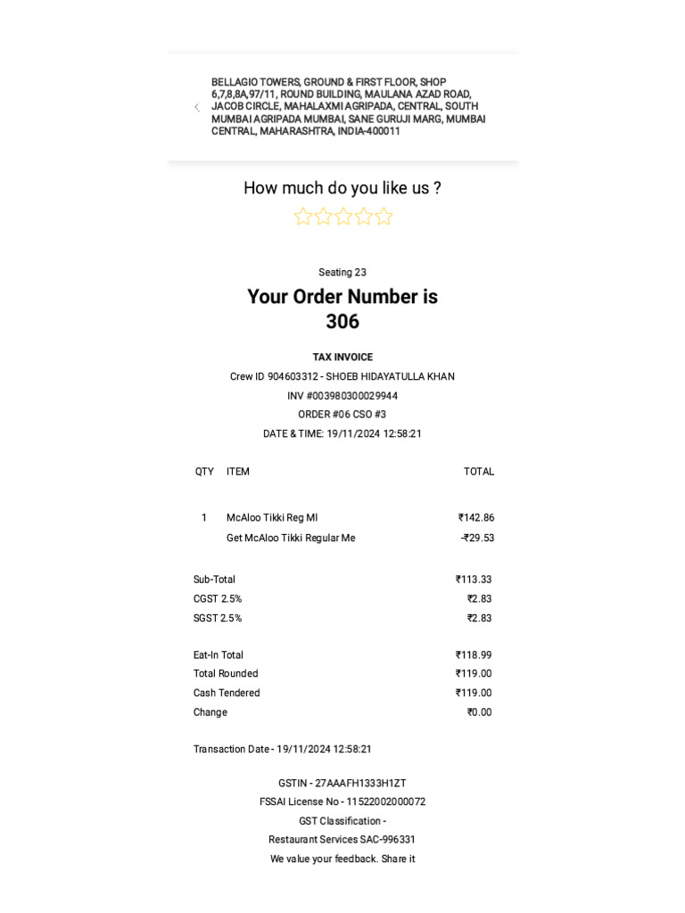 McDonald's Order Invoice - Mumbai | PDF