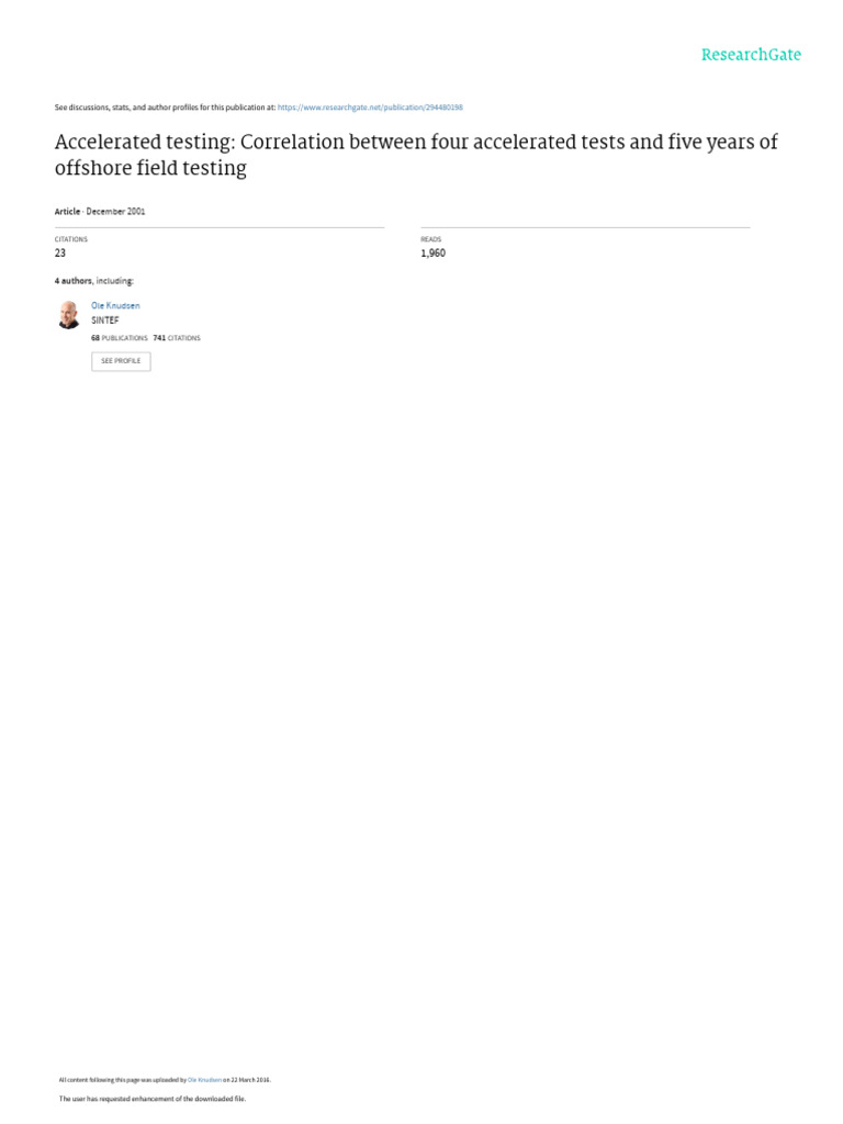 Accelerated Testing - Correlation Between Four Accelerated Tests and ...