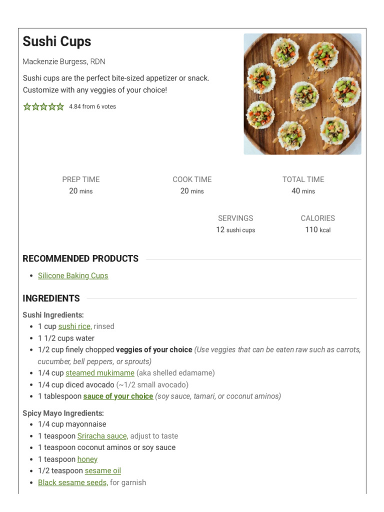Easy Sushi Cups Recipe | PDF | Sushi | Teaspoon