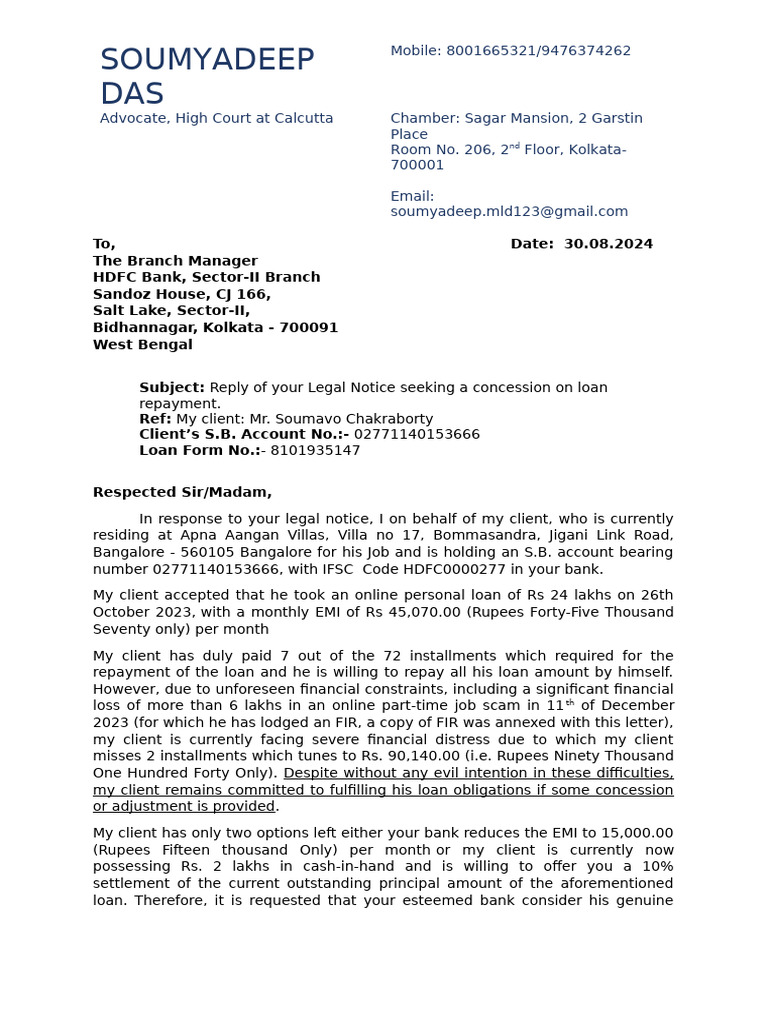 Legal Notice by Soumavo Chakraborty | PDF | Justice | Crime & Violence