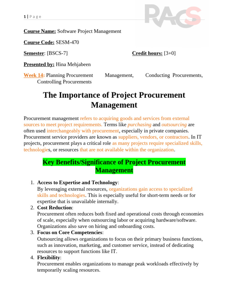 Project Procurement Management Guide | PDF | Procurement | Outsourcing