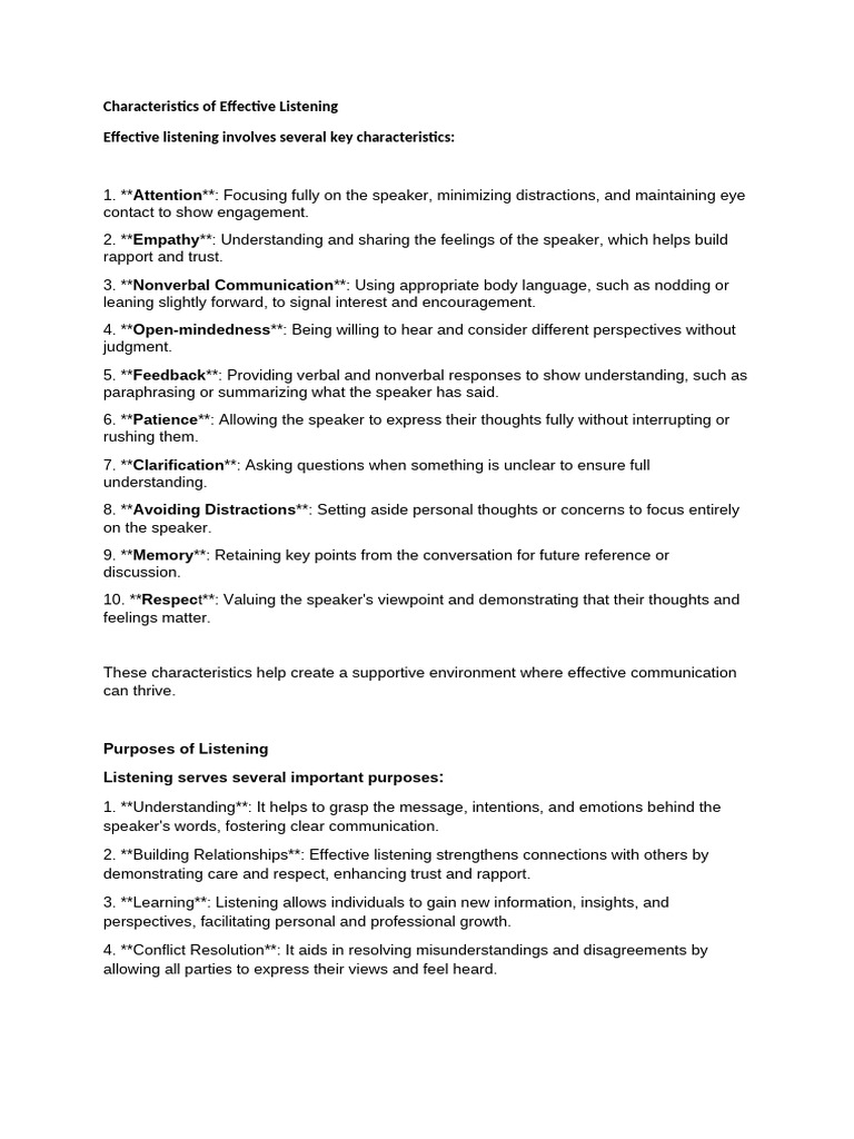 Characteristics of Effective Listening | PDF | Nonverbal Communication ...