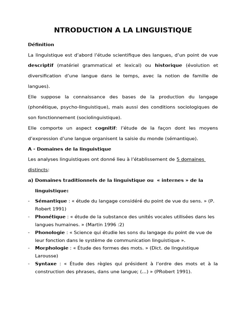 Introduction à la linguistique et ses domaines | PDF | Linguistique ...