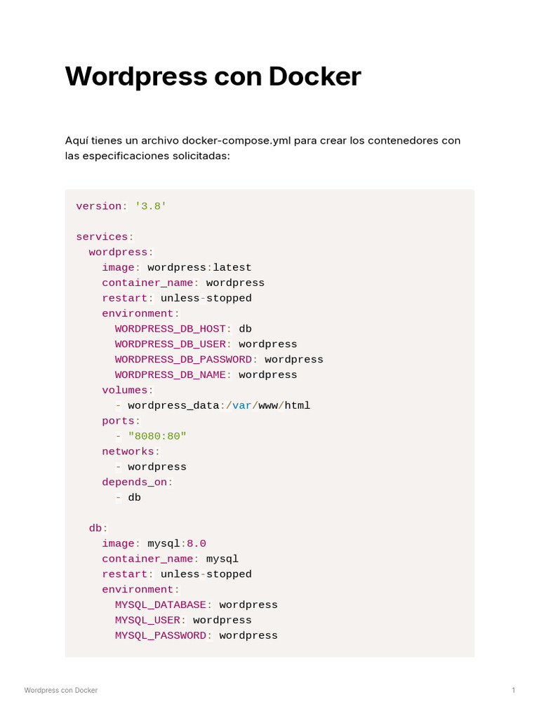 Configuración de WordPress con Docker | PDF | Word Press | Mi sql
