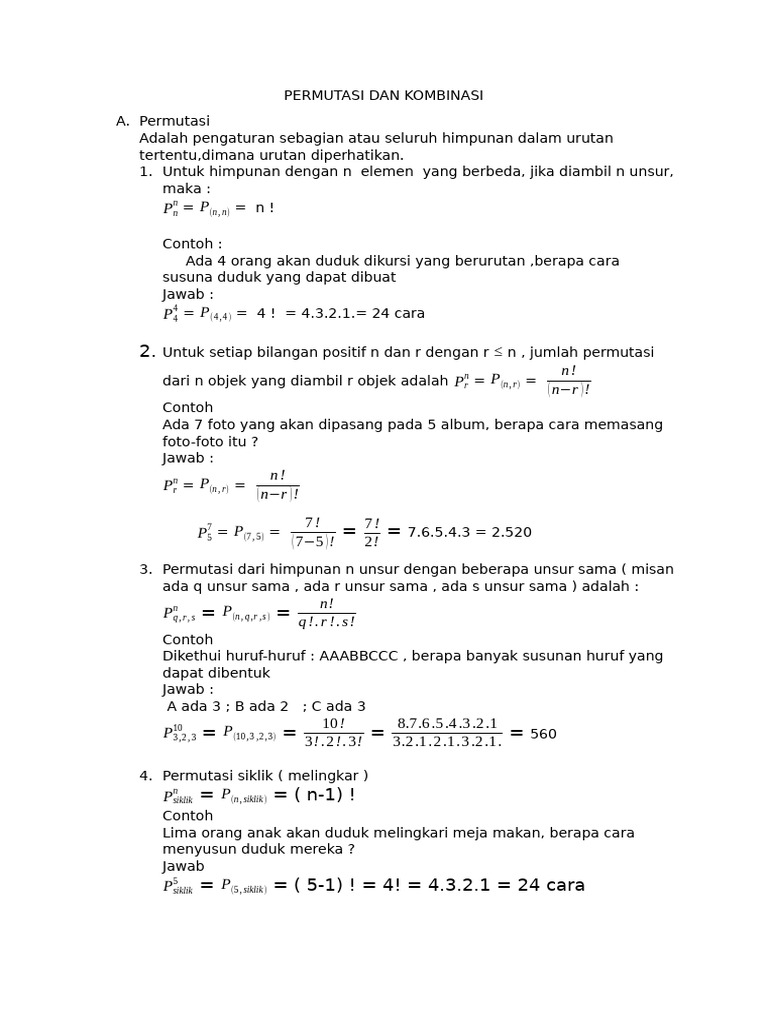 Panduan Permutasi dan Kombinasi Matematis | PDF