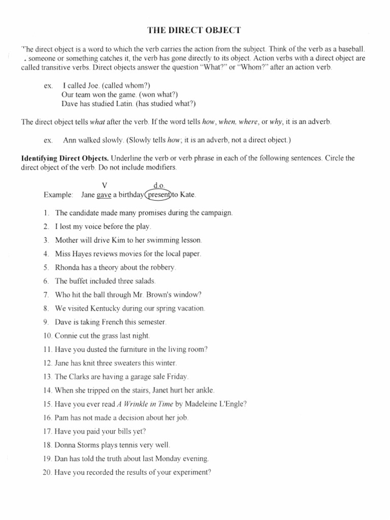 Direct Object Worksheet | PDF