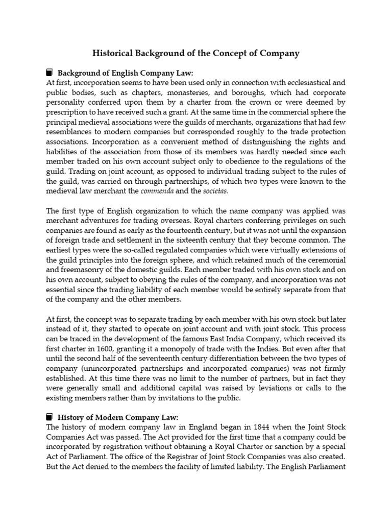 Historical Background of Company Law | PDF | Joint Stock Company ...