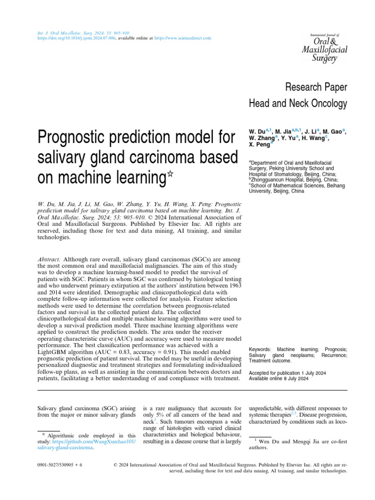 Prognostic Prediction Model For Salivary G - 2024 - International ...